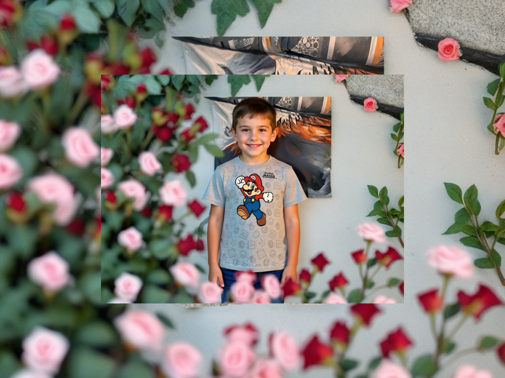 Kinder T-Shirt mit Mario-Motiv – Grau