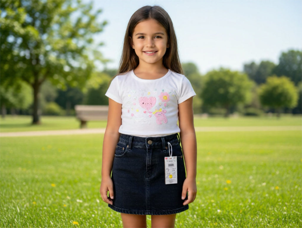 🖤 Schwarzer Jeansrock – Stilvoll & Bequem (128 cm / 7–8 Jahre)