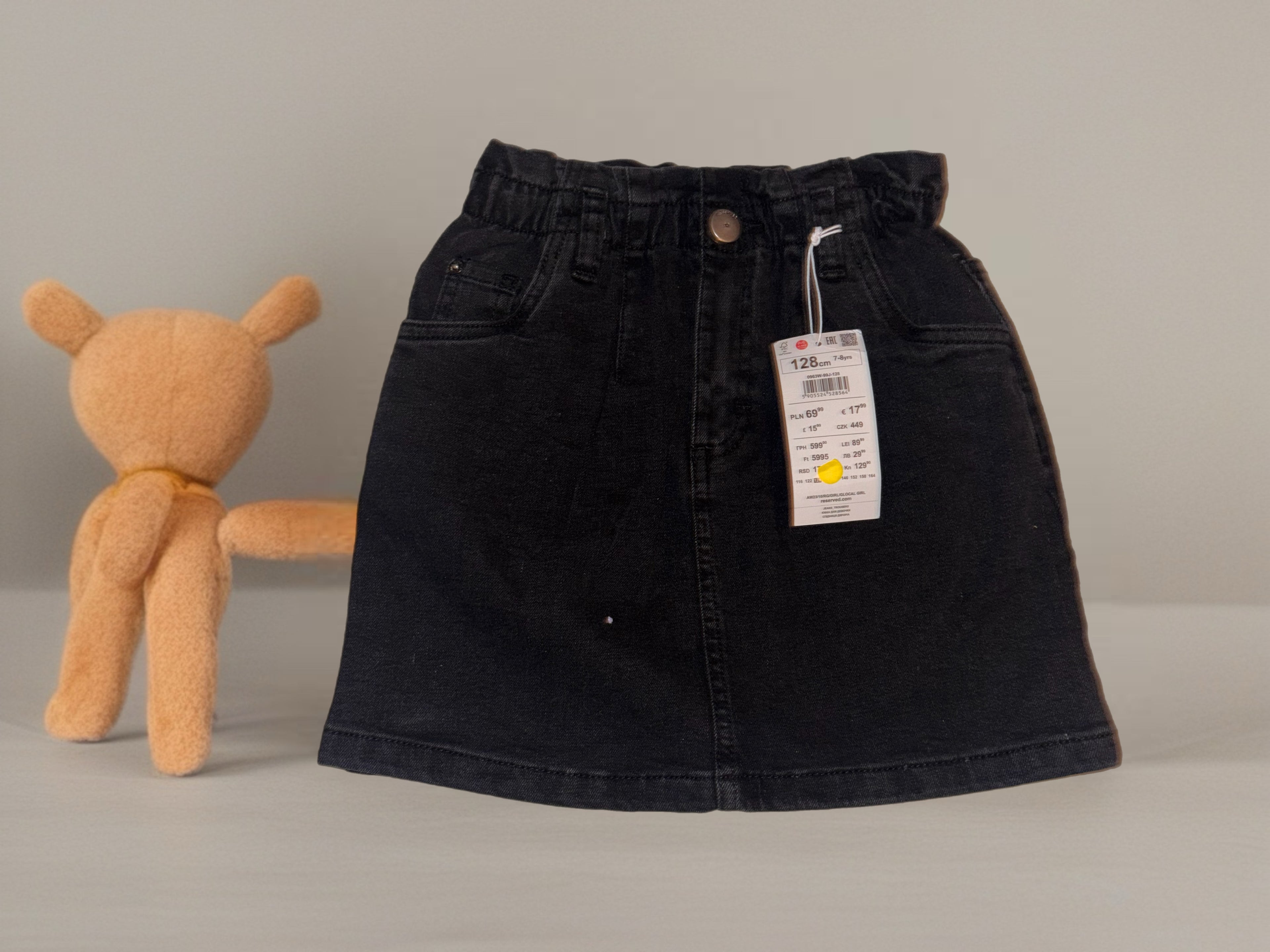 🖤 Schwarzer Jeansrock – Stilvoll & Bequem (128 cm / 7–8 Jahre)