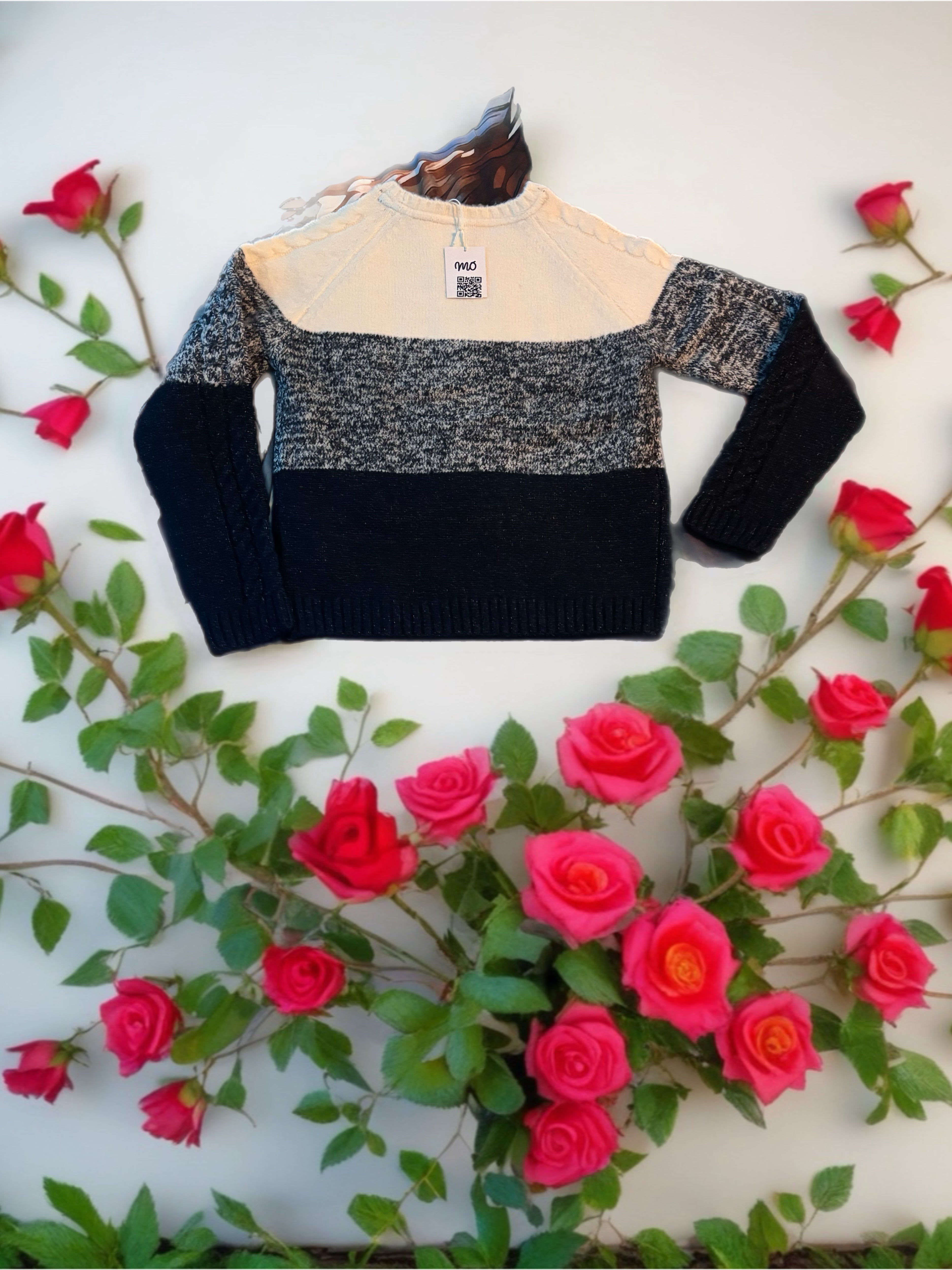 Kinder Strickpullover – Creme, Grau & Schw