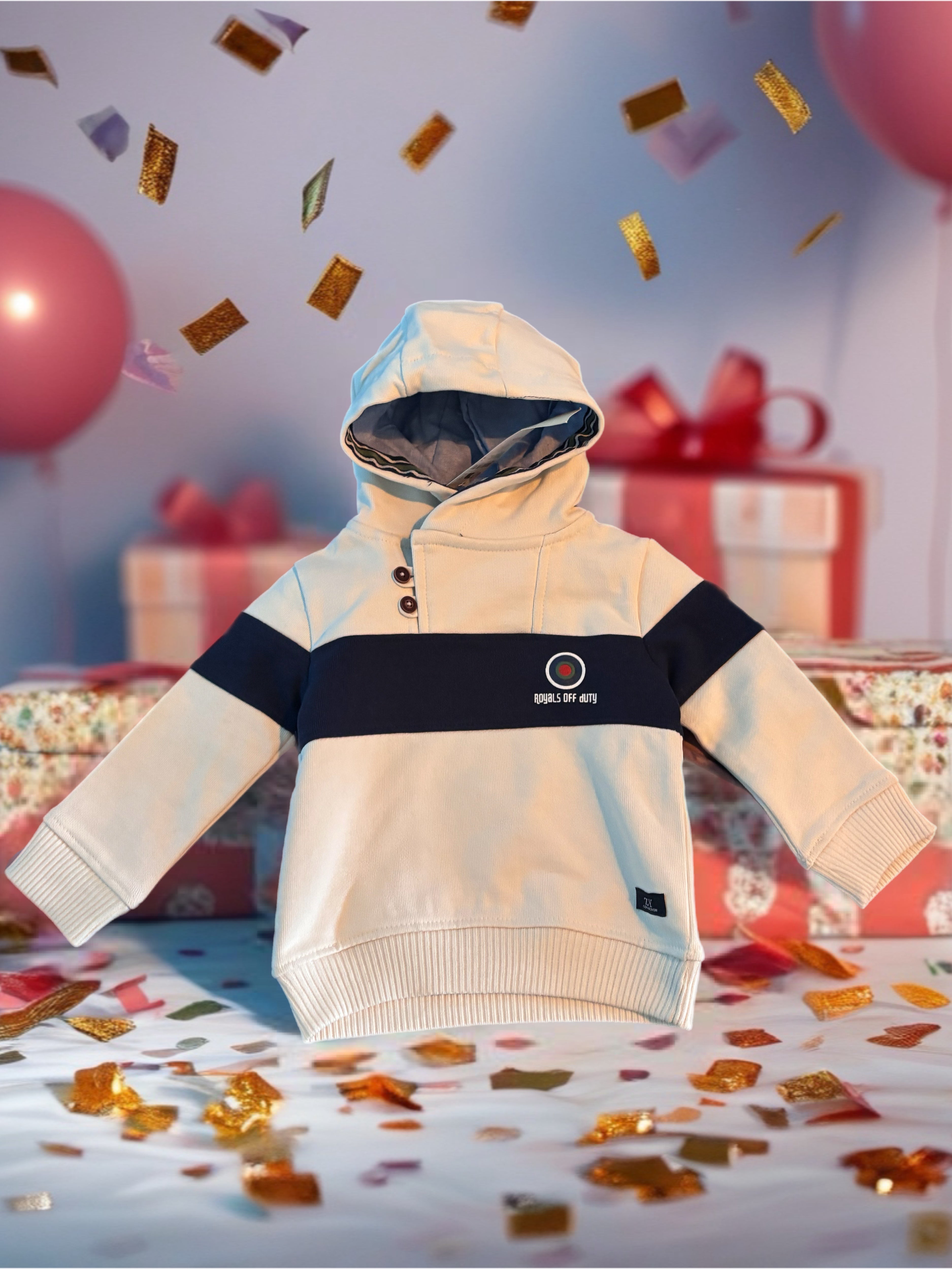 Kinder Hoodie mit Kapuze – Creme & Marineblau