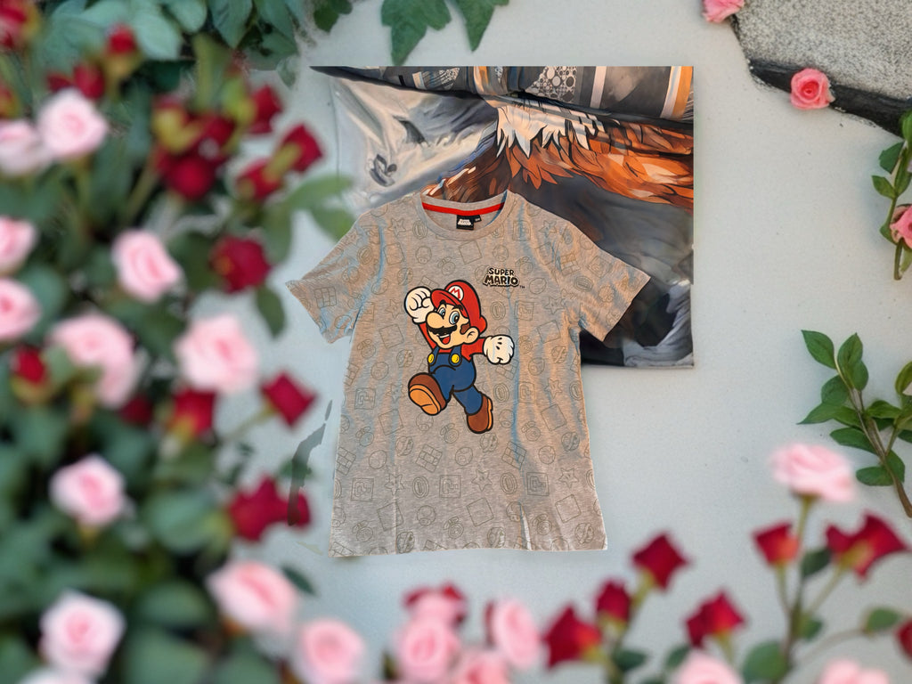 Kinder T-Shirt mit Mario-Motiv – Grau