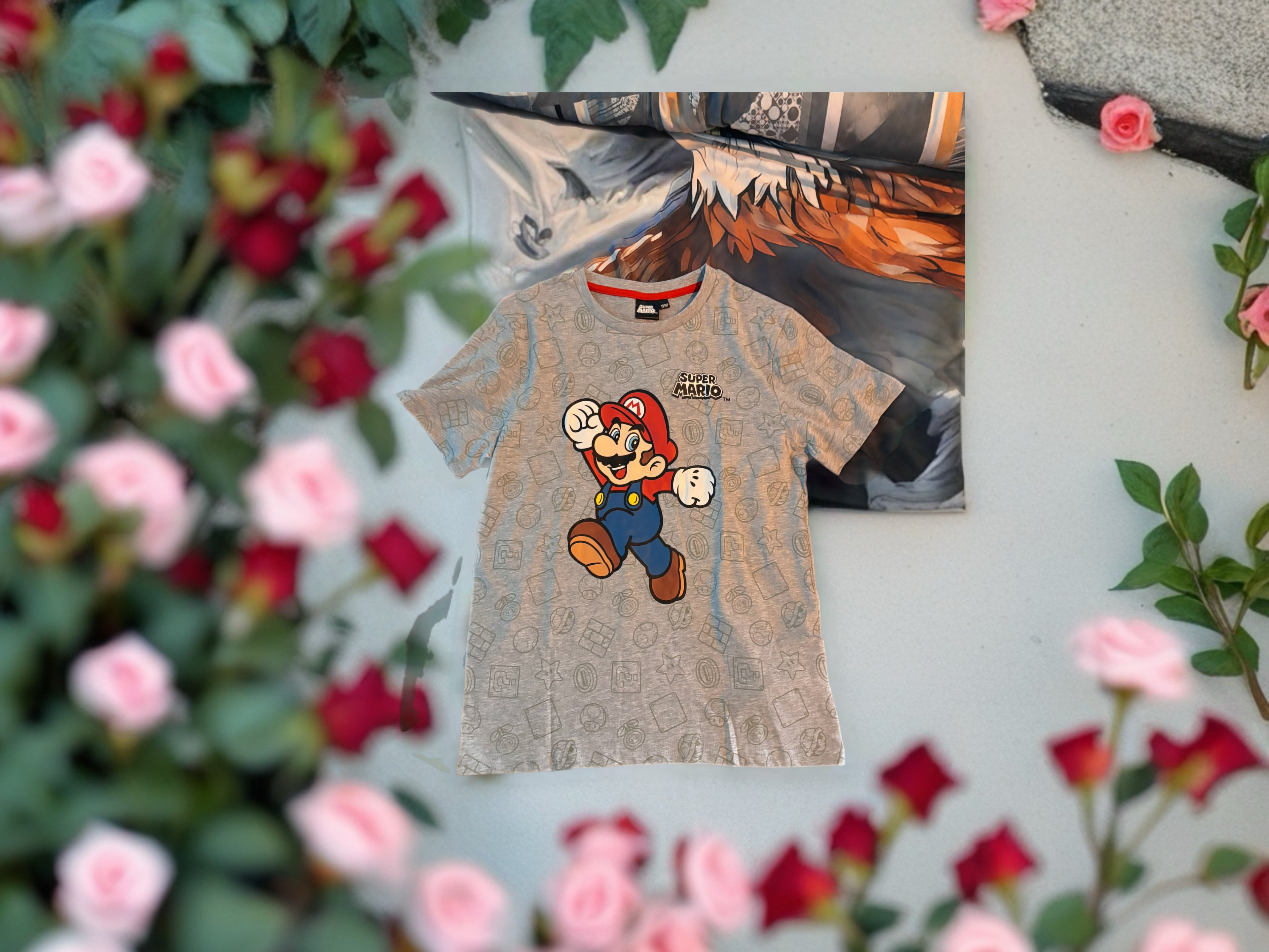 Kinder T-Shirt mit Mario-Motiv – Grau