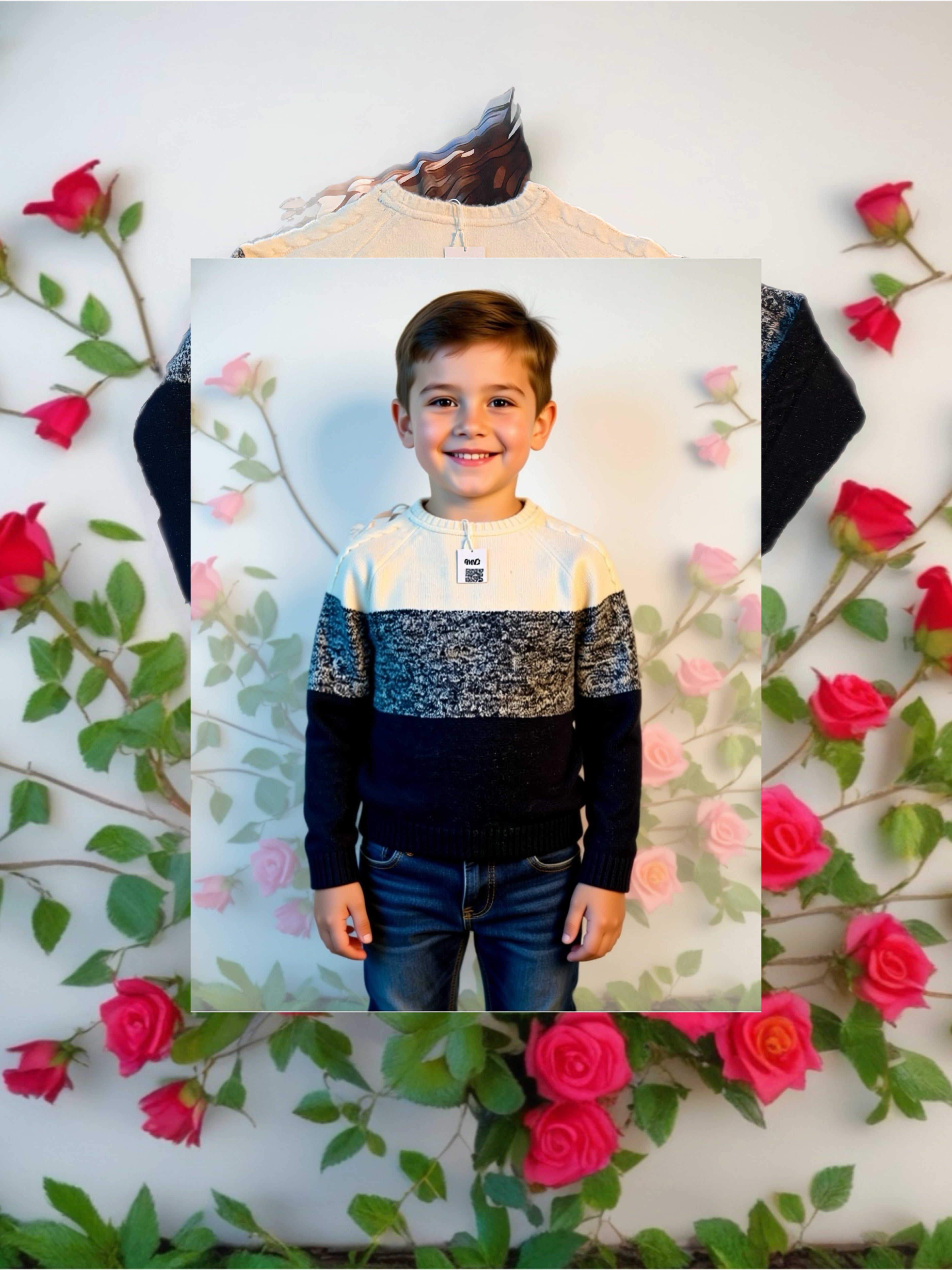 Kinder Strickpullover – Creme, Grau & Schw