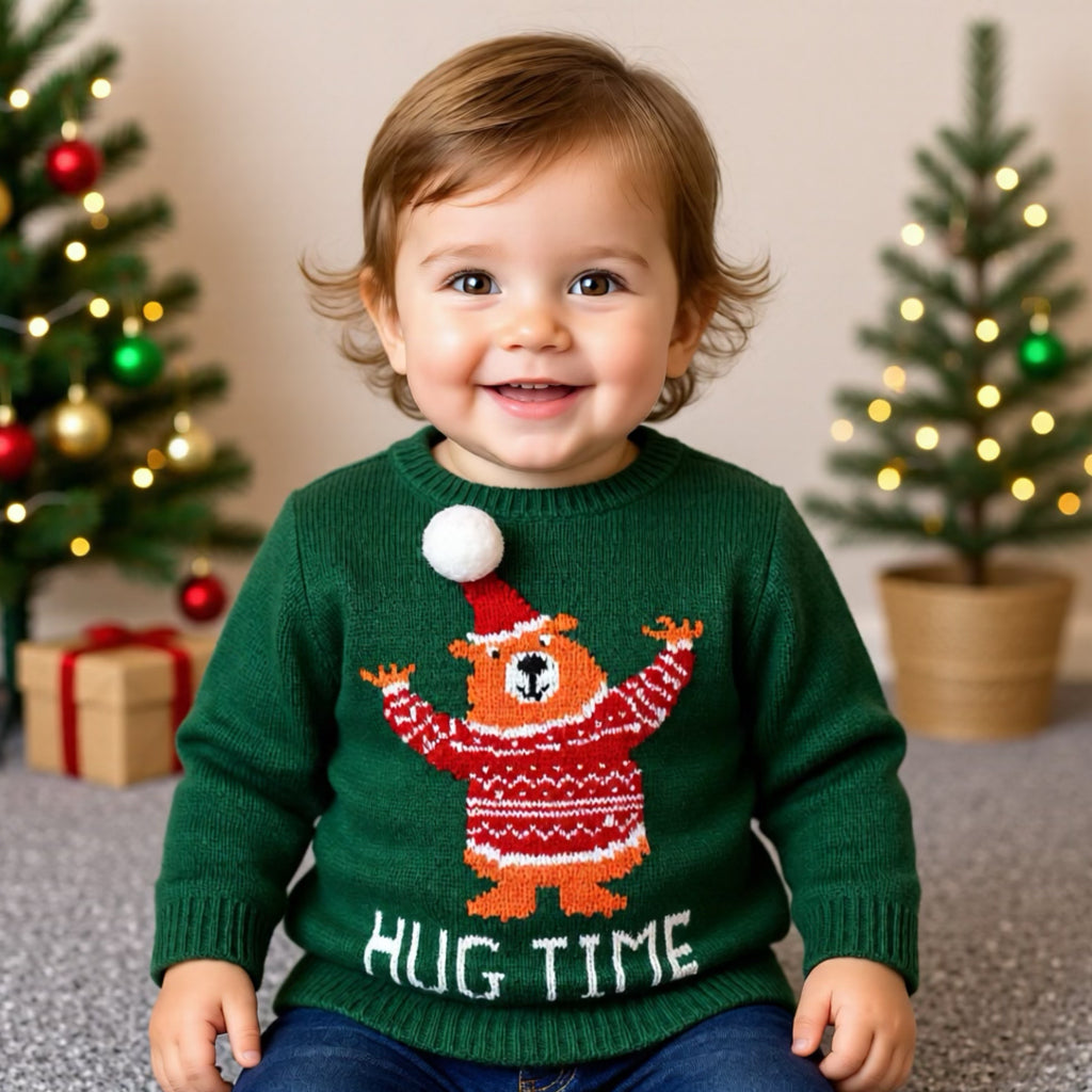 Weihnachts-Pullover „Hug Time“ – Grüner Kinder XMAS Sweater