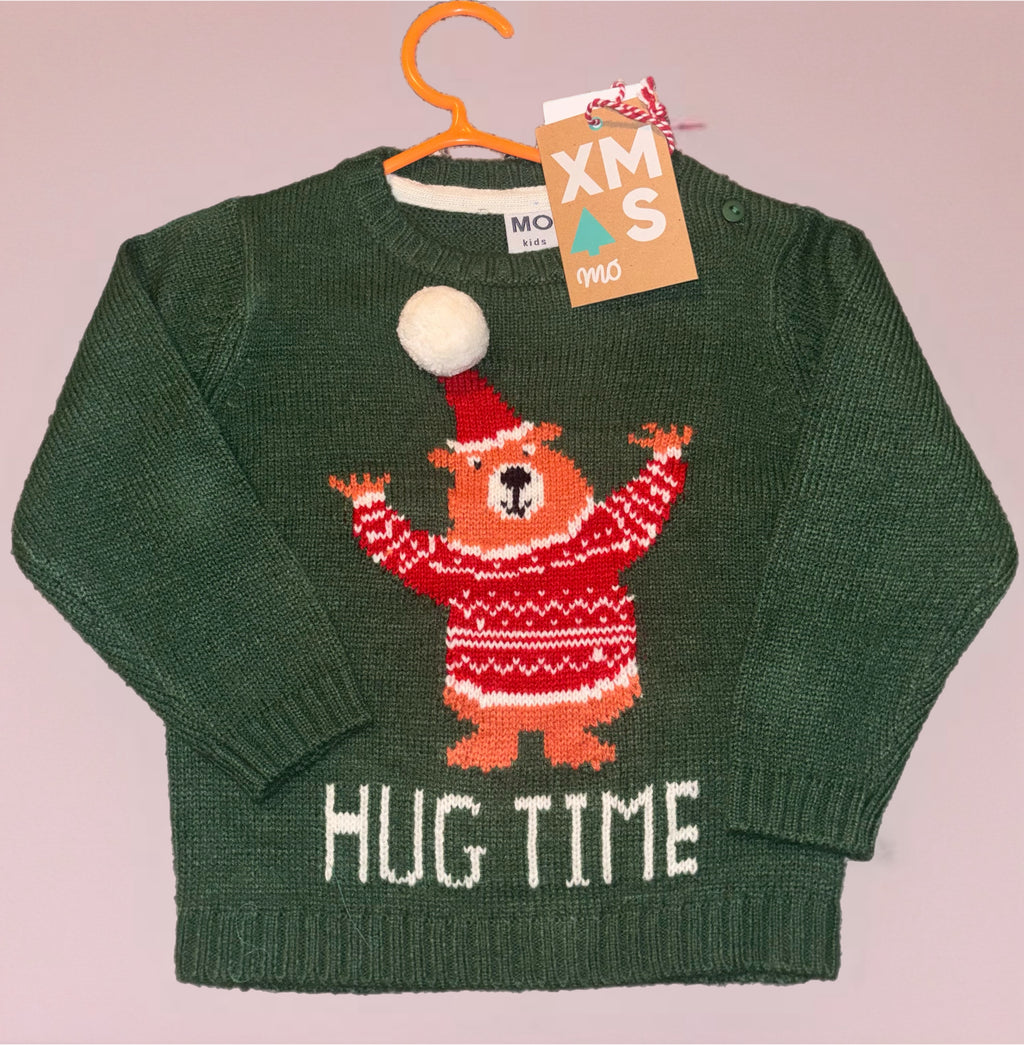 Weihnachts-Pullover „Hug Time“ – Grüner Kinder XMAS Sweater