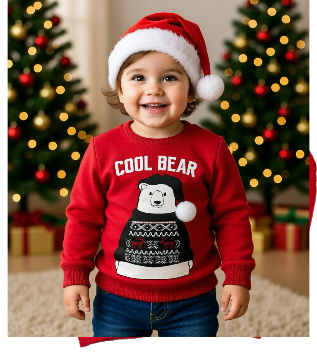 Weihnachtspullover „Cool Bear“ – Warmer Kuschelpulli für Kinder