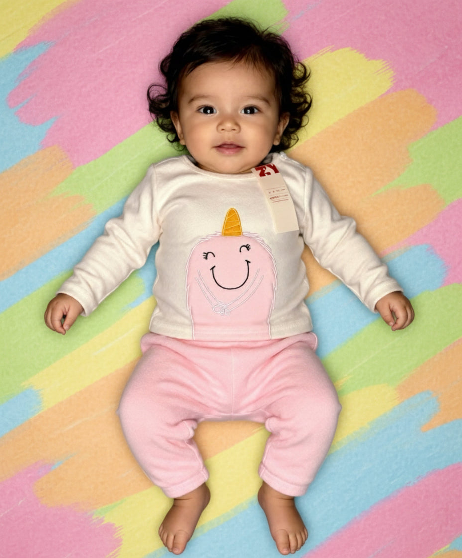 Baby Zweiteiler „Smiley Einhorn“ – Fleece Set (2-teilig)