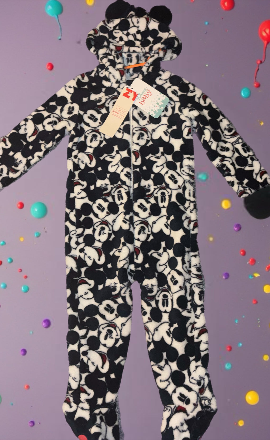 Kuschelwarmer Fleece-Overall „Mickey Style“ – Schwarz/Wei