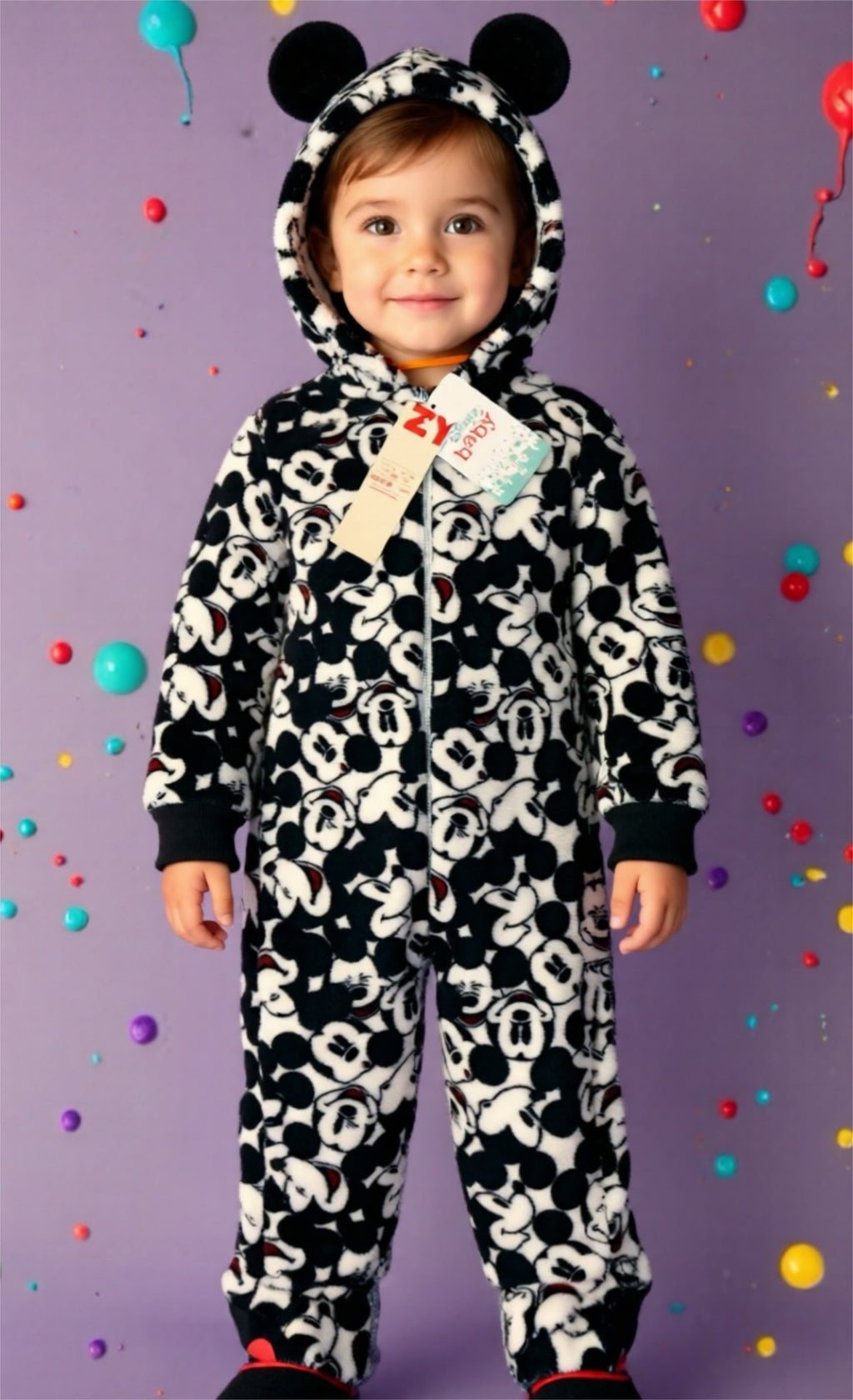 Kuschelwarmer Fleece-Overall „Mickey Style“ – Schwarz/Wei