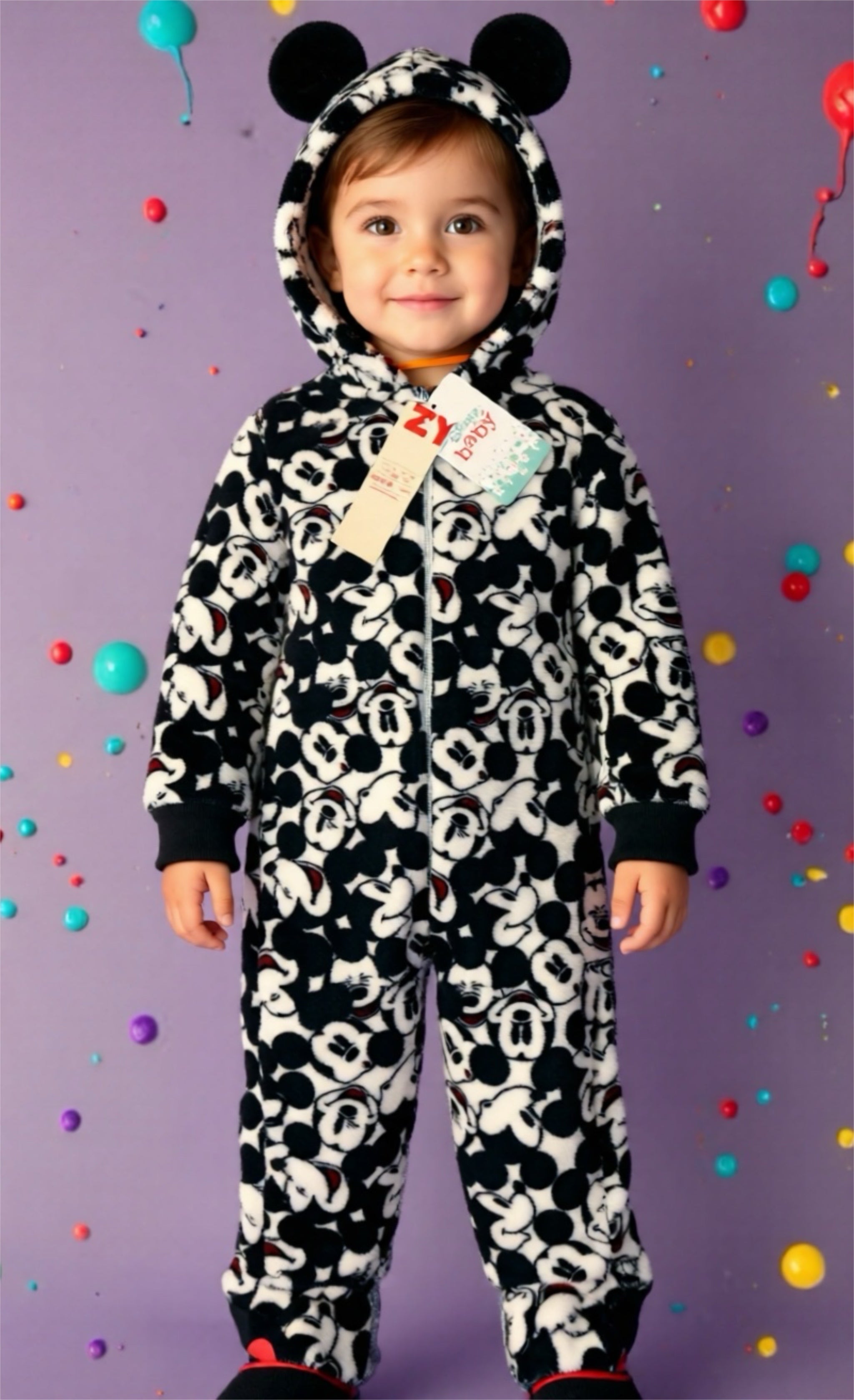 Kuschelwarmer Fleece-Overall „Mickey Style“ – Schwarz/Wei