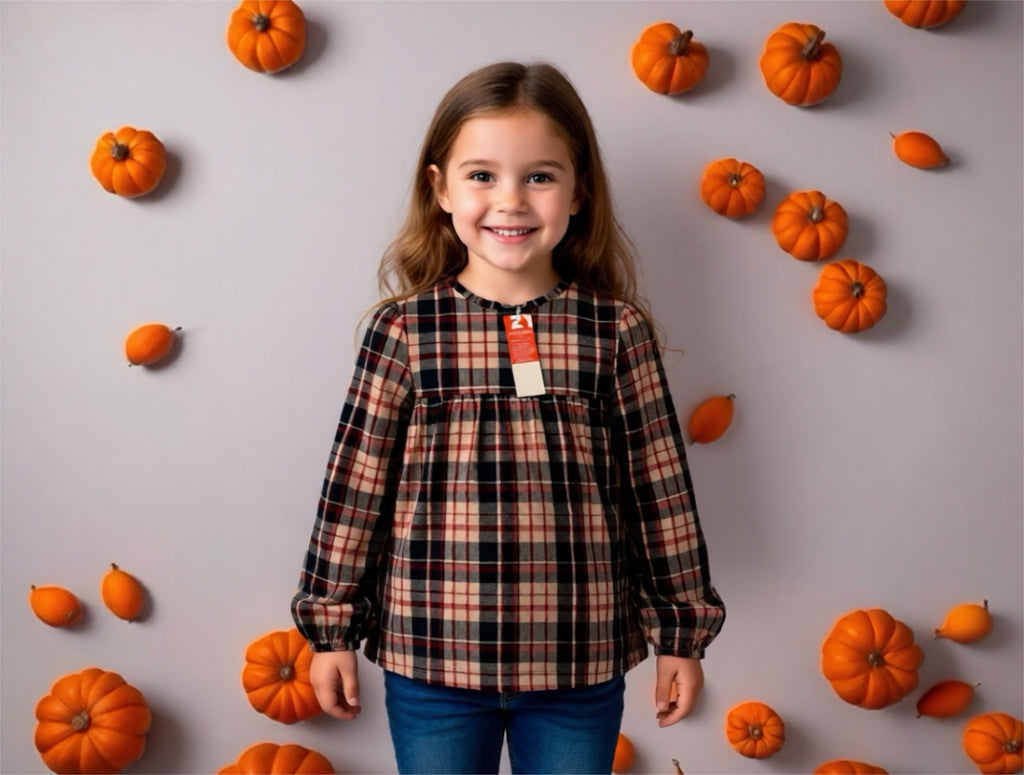 Kariertes Langarm-Blüschen für Mädchen – Herbst & Winter