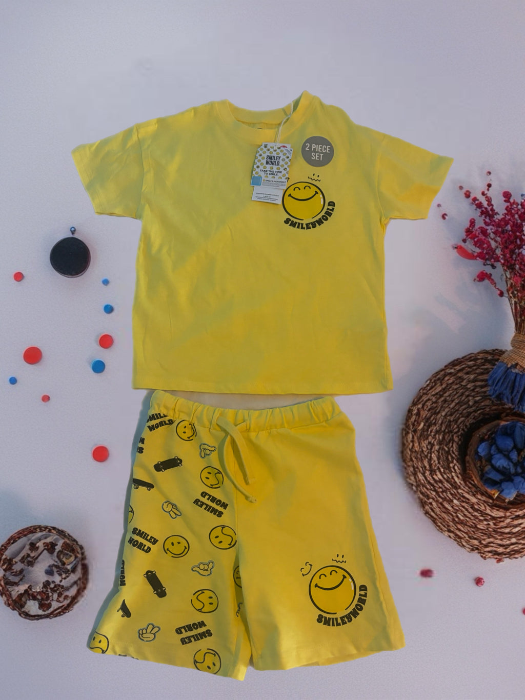 💛 SmileyWorld Zweiteiler – T-Shirt & Shorts (Gelb)