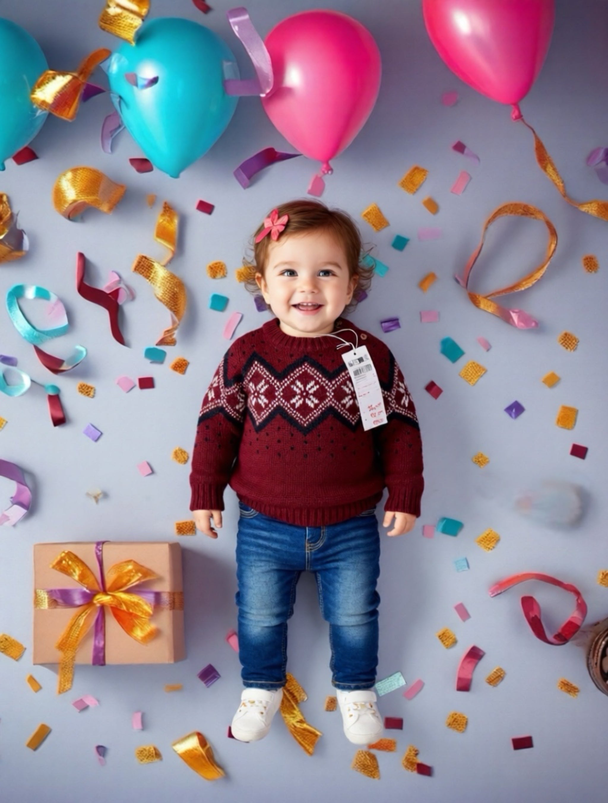 Warmer Winterpullover – Rot mit Norweger-Muster | 12–18 Monate